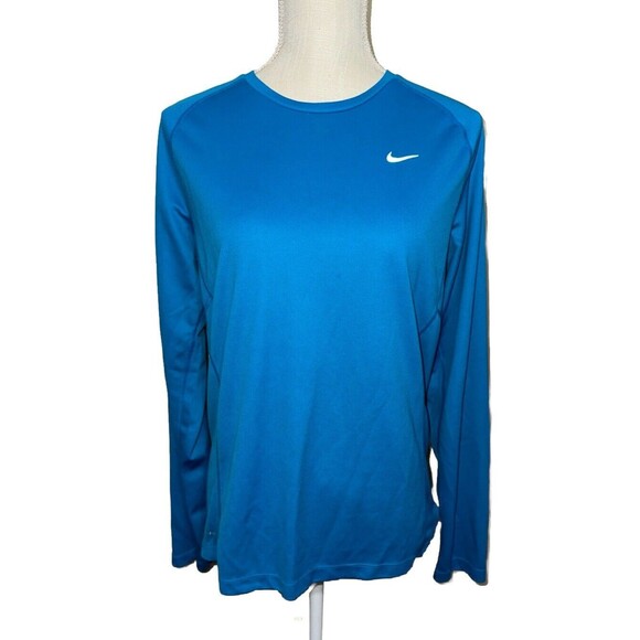 Nike Tops - Nike Running Shirt‎ Women's Medium Blue Element Dri Fit Performance Miler Swoosh
